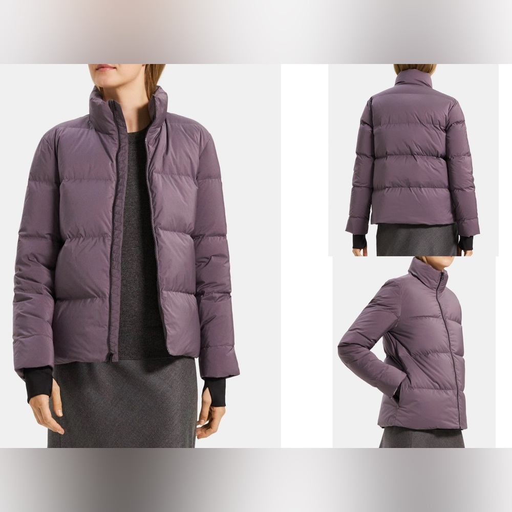 Theory Stand-Collar Puffer Coat in City Poly LAVENDER GREY